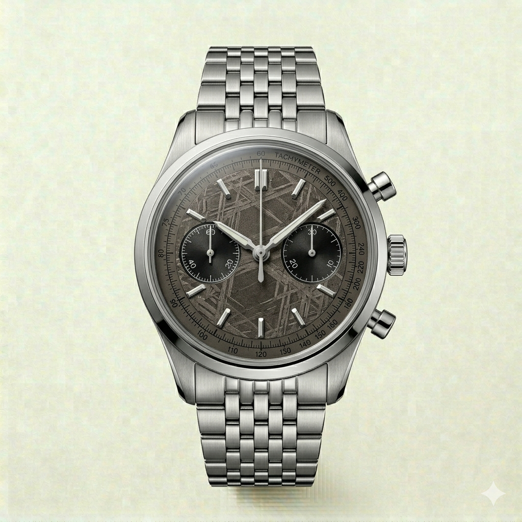 Steel Chronograph Watch – Textured Dial with Subdials