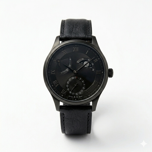 All-Black Multi-Function Watch – Classic Leather Strap