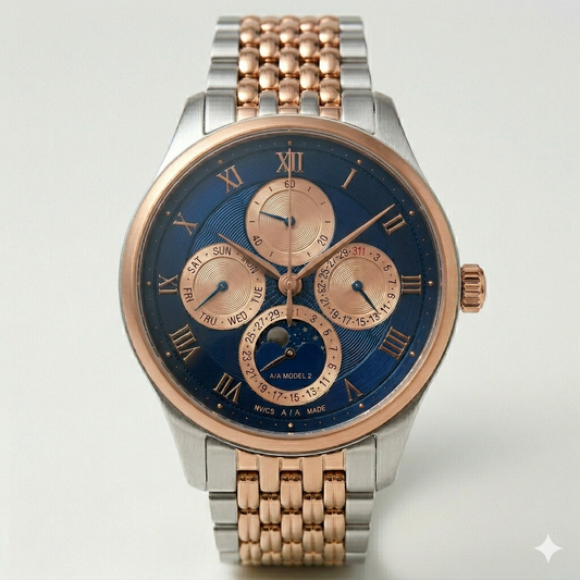 Blue Dial Multi-Function Watch – Two-Tone Steel Strap