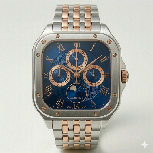 Square Blue Dial Multi-Function Watch – Two-Tone Steel
