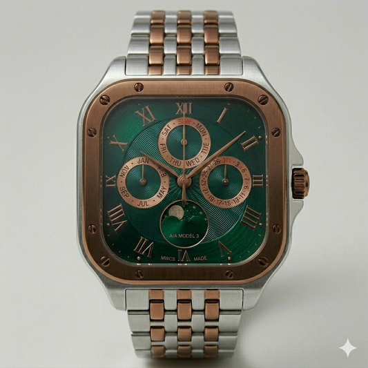 Square Green Dial Multi-Function Watch – Two-Tone Steel