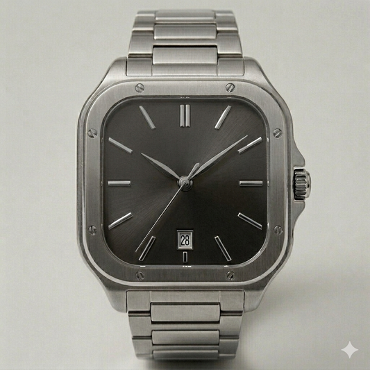 Square Black Dial Watch – Stainless Steel Strap