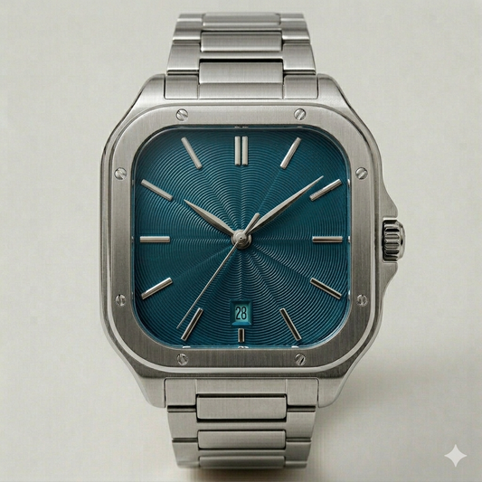Square Blue Dial Watch – Stainless Steel Strap