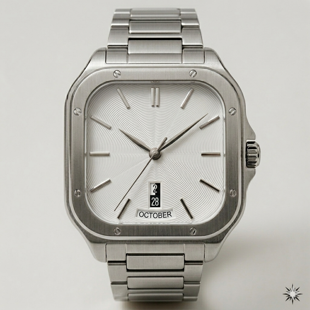 Square White Dial Watch – Stainless Steel Strap