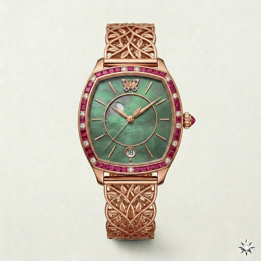 Emerald Butterfly Rose Gold Watch