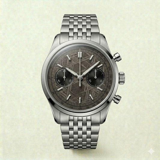 Steel Chronograph Watch – Textured Dial with Subdials