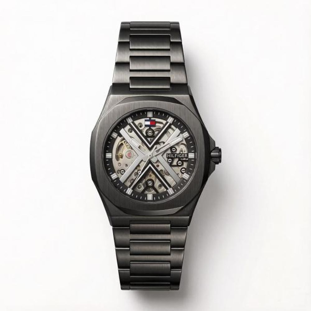 Tommmy Hilfige_r Skeleton Automatic Black-Silver