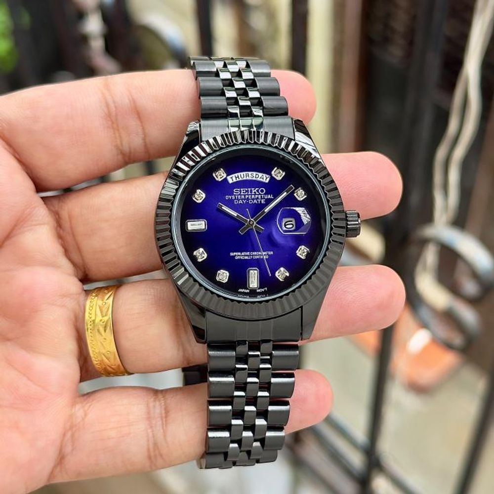 Seikk_o Oyster Perpetual Day Date Silver-Blue Diamond
