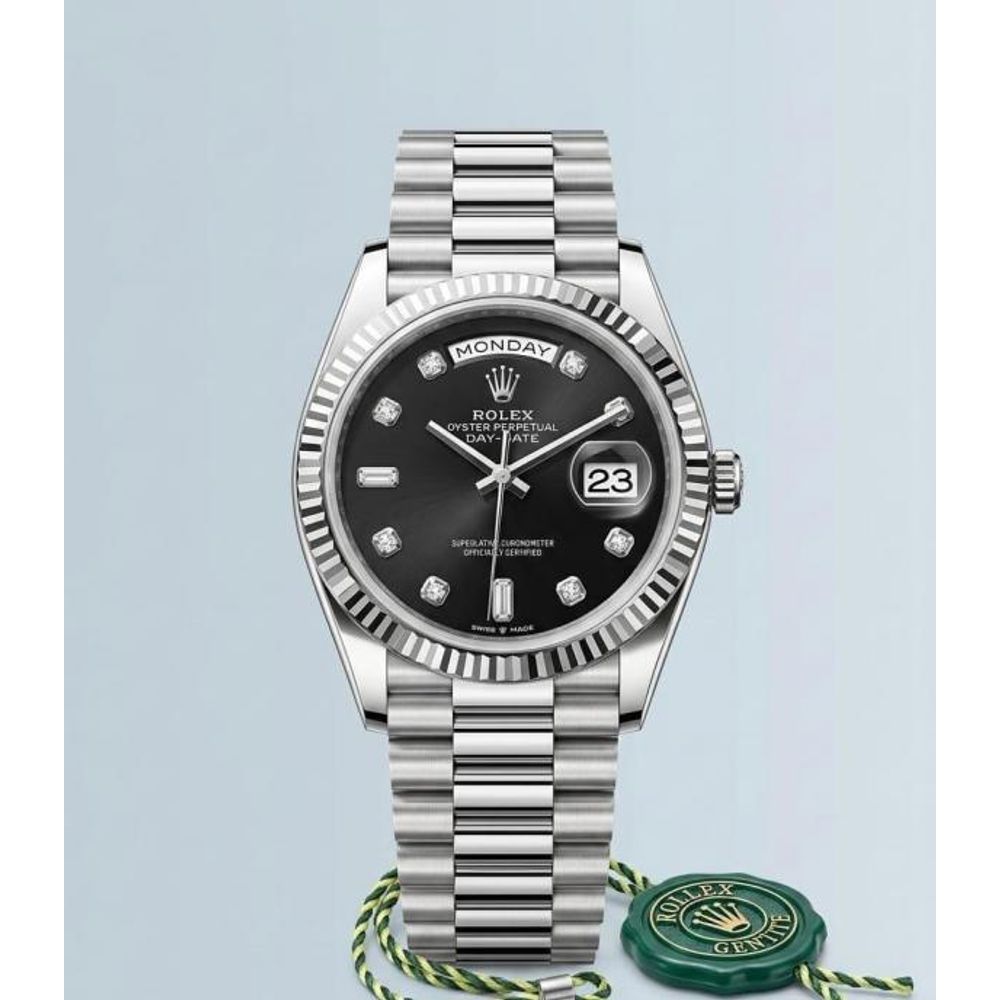 Rolee_x Oyster Perpetual Day Date Diamond Silver Black 40 Battery