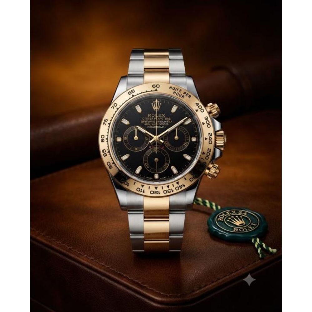 Rollex Daytona Oyster Perpetual Two Tone Gold Black Dial