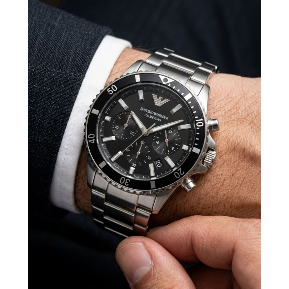 Emporio Arrwa%! 100Meter Chronograph Silver-Black
