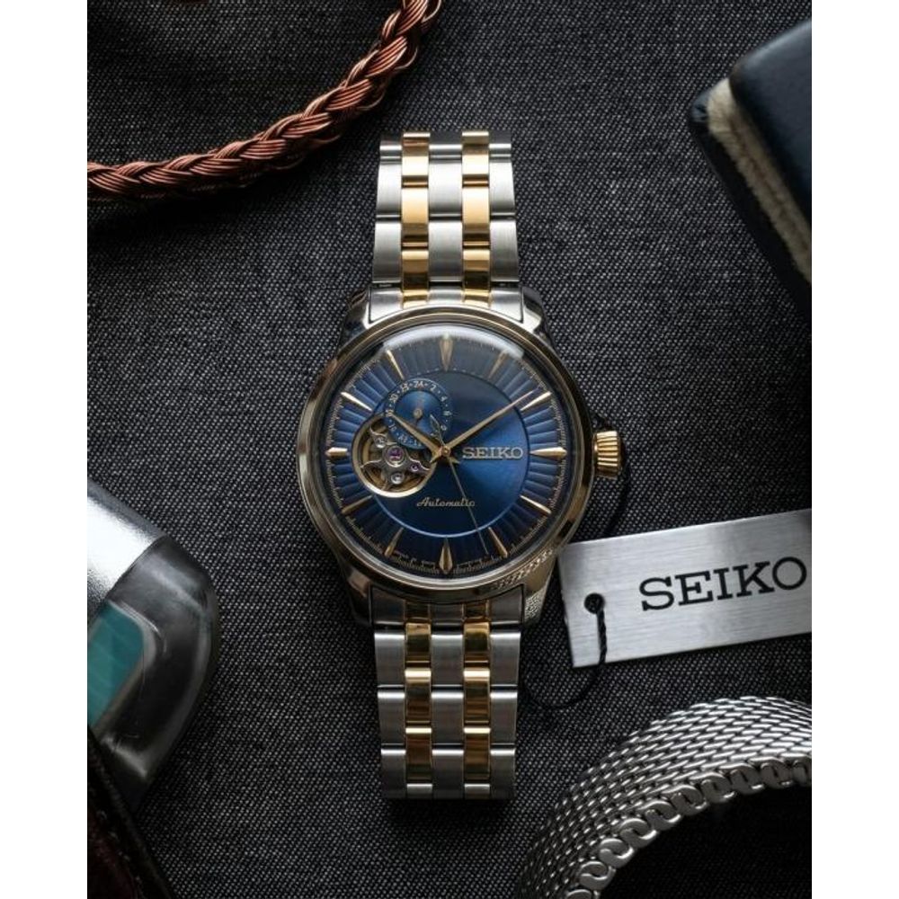 Seiko Presage Cocktail Time Open Heart Automatic 2 ton gold blue