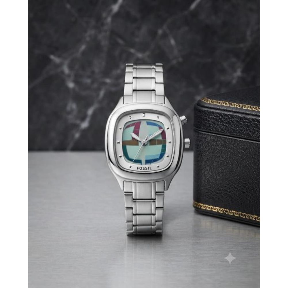 Fosil Digital Square white-Blue Dial