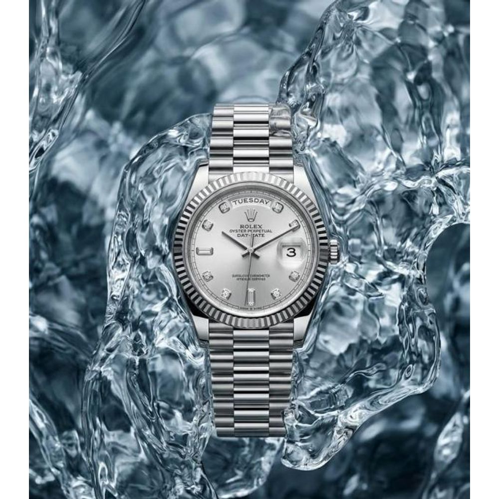 Rolee_x Oyster Perpetual Day Date Diamond Silver-White 40 Battery