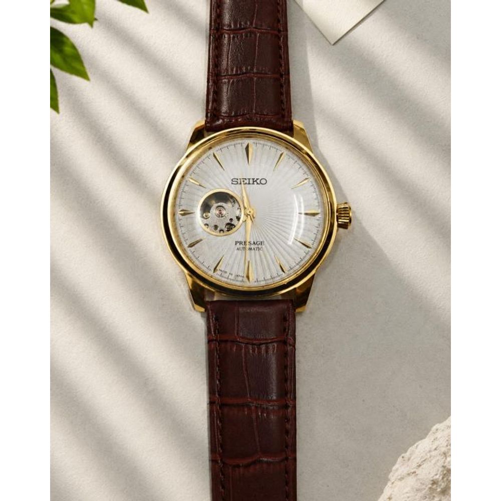 Seiko Presage Automatic Brown Gold White Dial