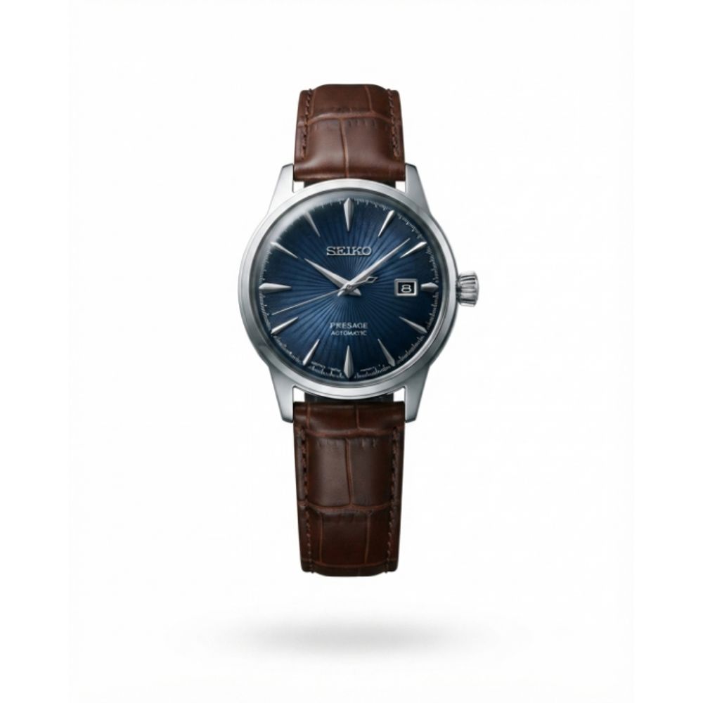Seiko Presage Automatic Leather Silver Blue Dial