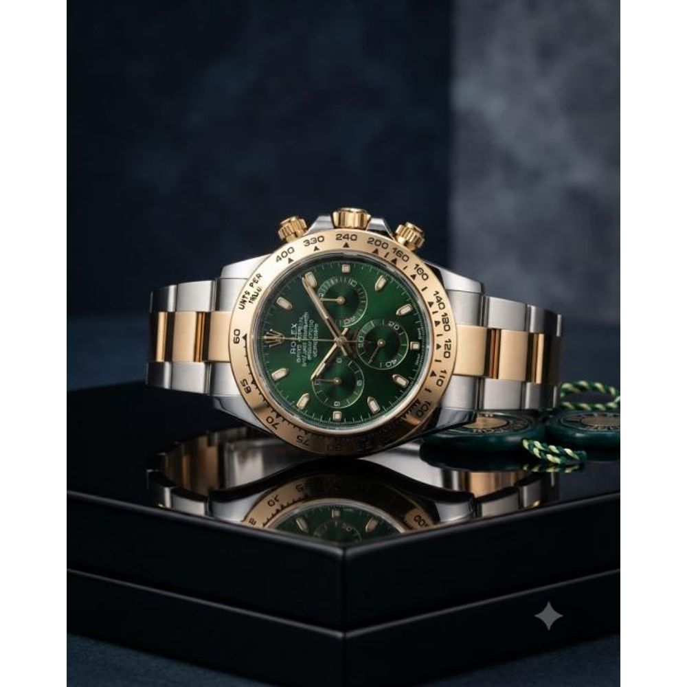 Rollex Daytona Oyster Perpetual Two Tone Gold Green Dial