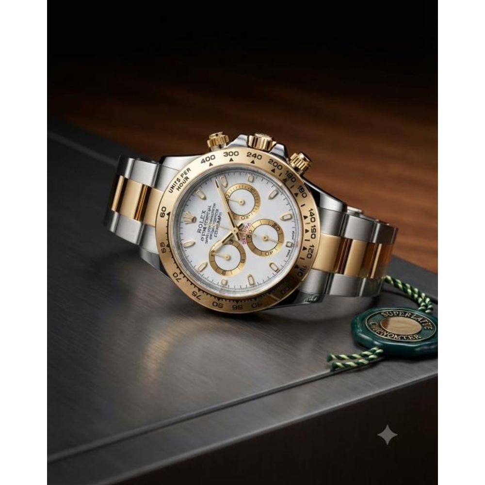 Rollex Daytona Oyster Perpetual Two Tone Gold White Dial
