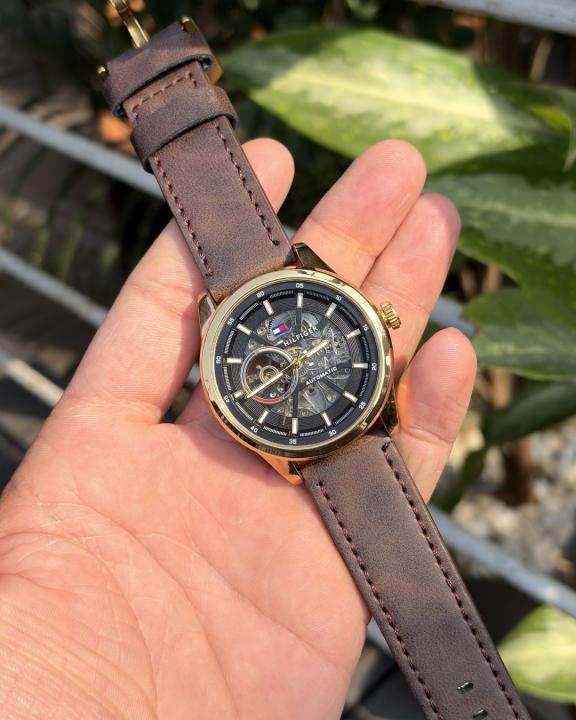 Tommmy Hilfige_r Automatic Leather DarkBrown-Gold-Black
