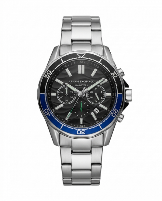 Armaani Exchange 100 Meters  Silver Blue Dial