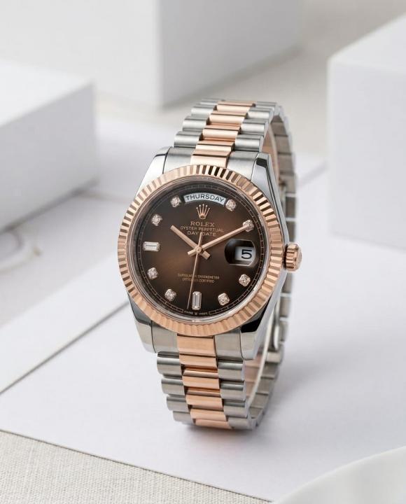 Rolee_x Oyster Perpetual Day Date  Diamond 2Ton-Copper-Brown 40 Battery