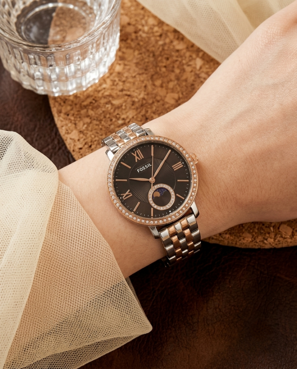 Fossii_l Jacqueline Sun Moon Multifunction 2Ton Rose Gold Black