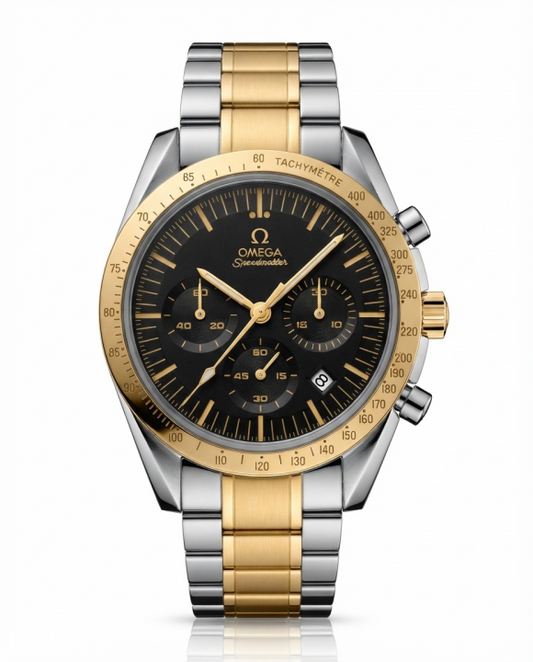 Omegg_a Speed Master Chronograph Two Tone Gold Black Dial