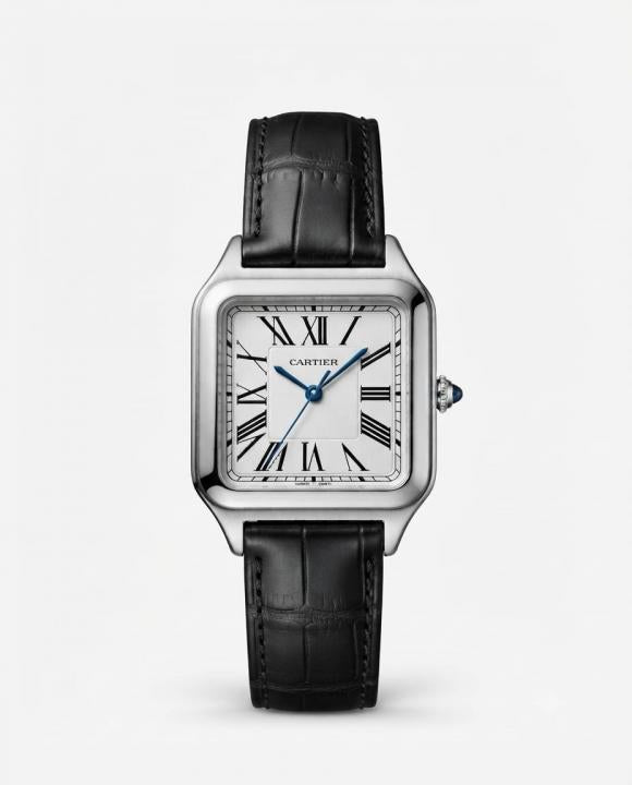 Cartiee_r Santos Dumont Square Black Silver White Dial