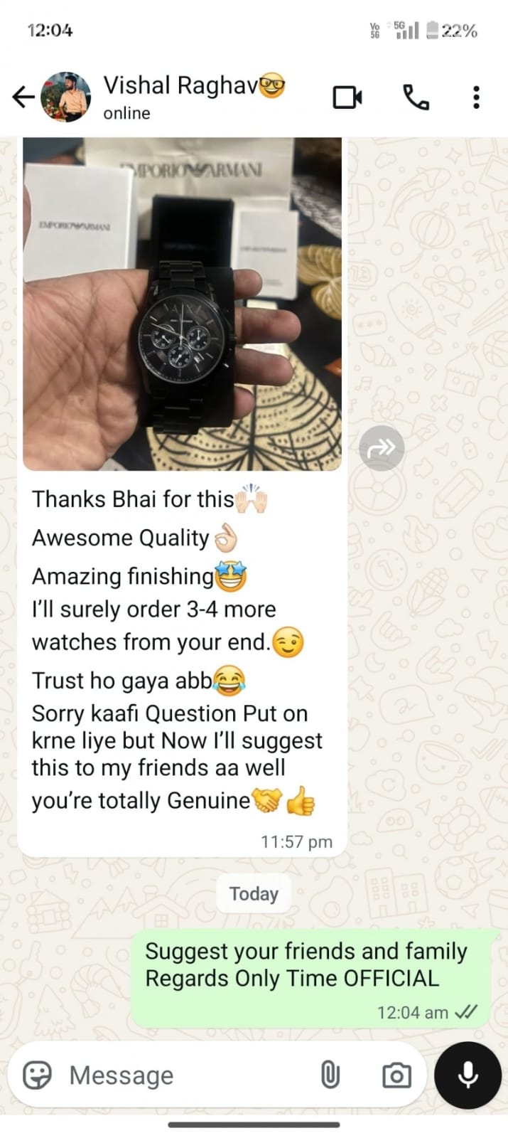 Arman Exchange Black Chronograph Watch AX1722