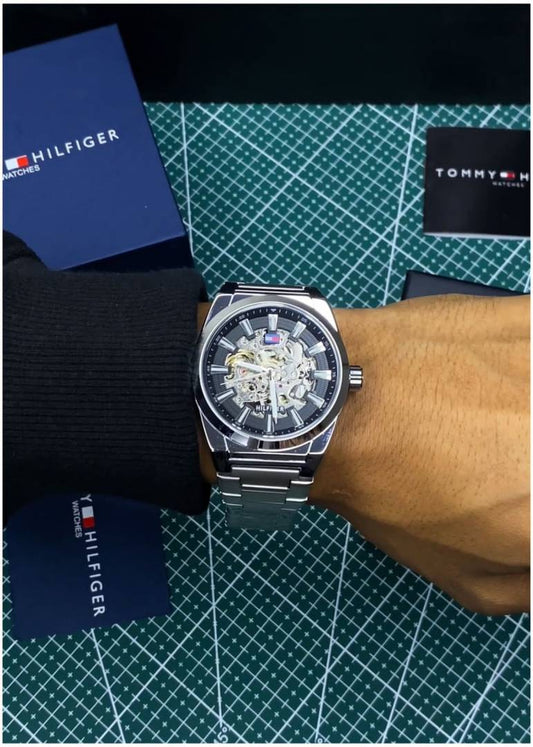 Tommy Hilfiger Skeleton Automatic Silver-Black